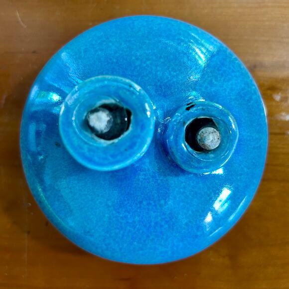 Vintage Latterman Studio Pottery Oil Lamp – Blue Glazed Double Spout, - Picture 8 of 12